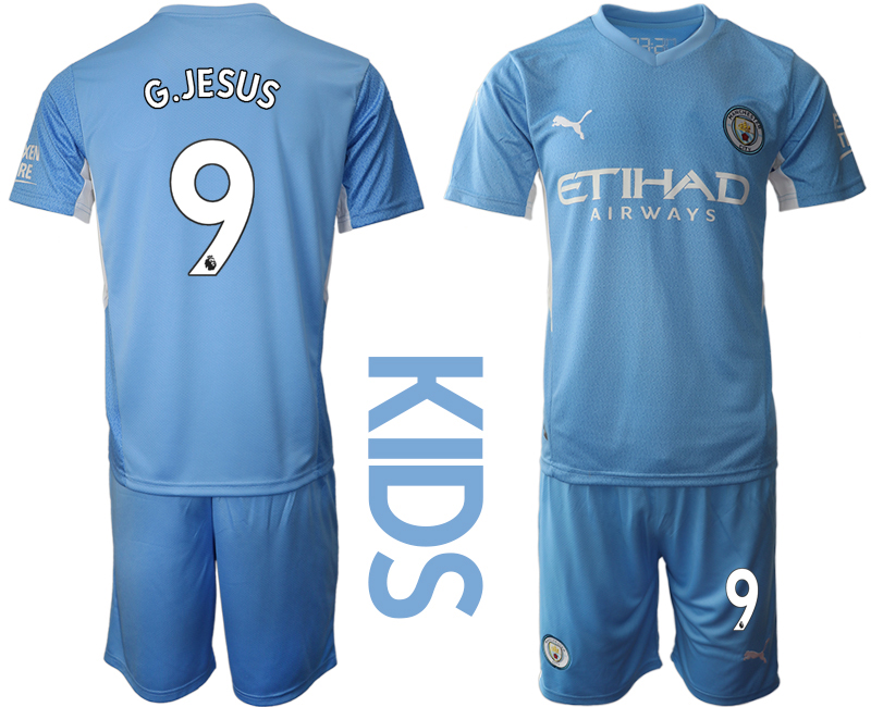 Youth 2021-2022 Club Manchester City home blue #9 Soccer Jersey